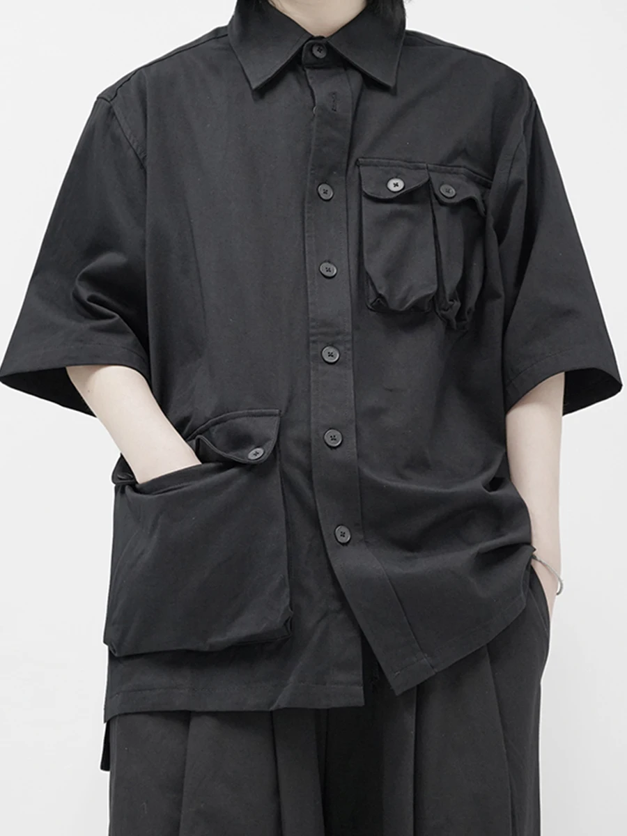 [Customization] Big yards men's clothing 2021 Original design men's black shirt summer short sleeved shirt men's fashion coat