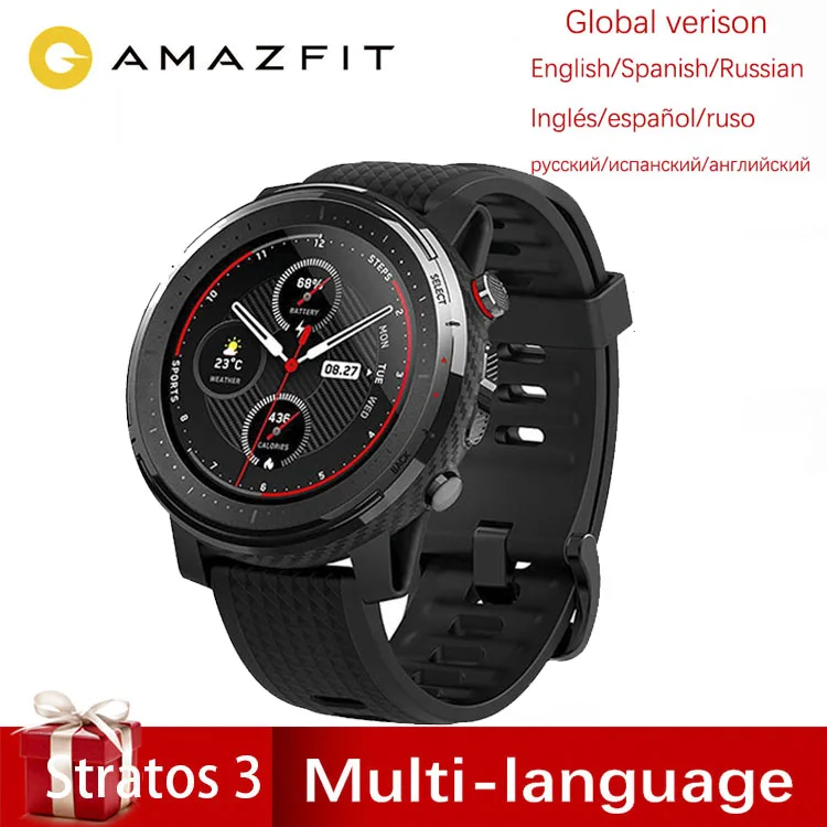 Глобальная версия Amazfit Stratos 3 GPS smartwatch 5ATM работы при прослушивании музыки по Bluetooth