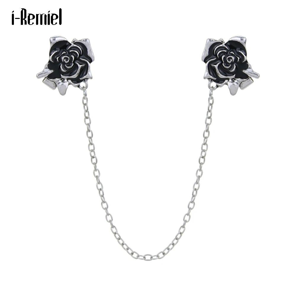 

Fashion Vintage Brooch Black Rose Flower Drop Oil Enamel Pins Collar Clip Shirt Tassel Chain Men Women Suit Corsage Accessories