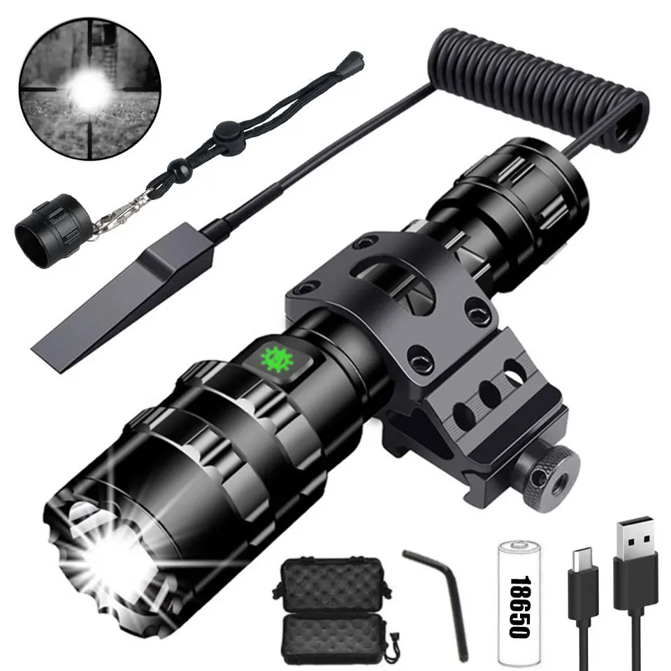 

Tactical Flashlight 1600 Lumen with Flashlight Mount Clip + Rechargeable Battery + Remote Switch Outdoor Hunting Weapon Light