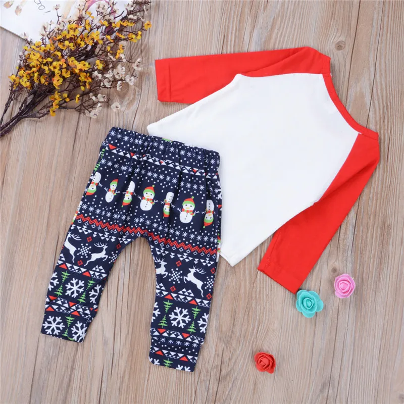 

2 Piece Christmas Outfit Set For Newborn Baby Boy Girl Infant Toddler Kid Long Sleeve Deer Cotton T-Shirt Top Pants 0-3T