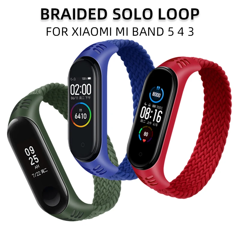 

Bracelet for xiaomi Mi band 5 4 3 Strap Nylon Braided Solo Loop bracelet Miband5/4 Wristband for xiaomi 5 Mi band correa
