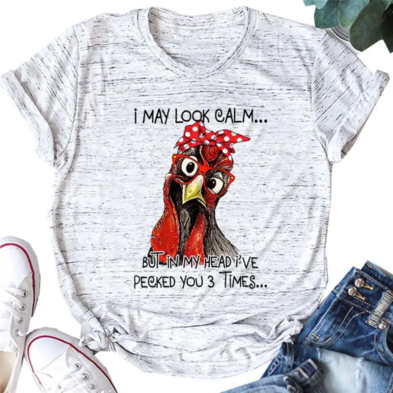 Женские я может выглядеть спокойной но в голове курица повседневное летний топ с