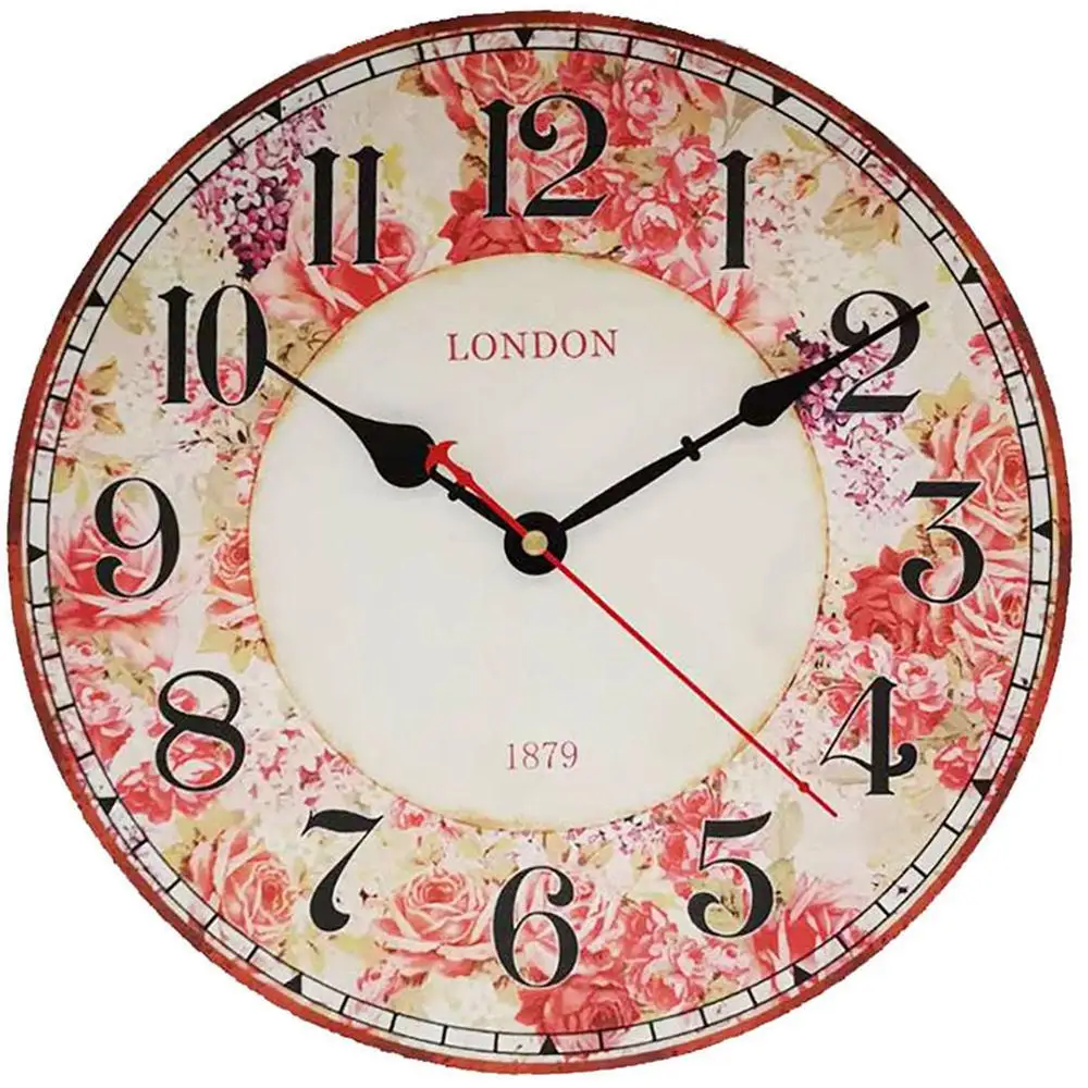 Ретро деревянный настенный Clock 12inch кварцевый тихий большой винтажный