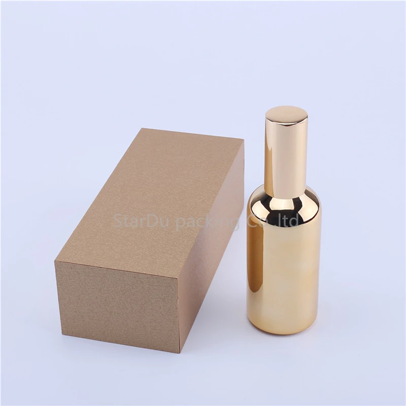 200pcs 100ml Empty UV Gold Electroplate Perfume Cream Spray Lotion Pump Refillable Glass Bottles With A Box | Красота и здоровье