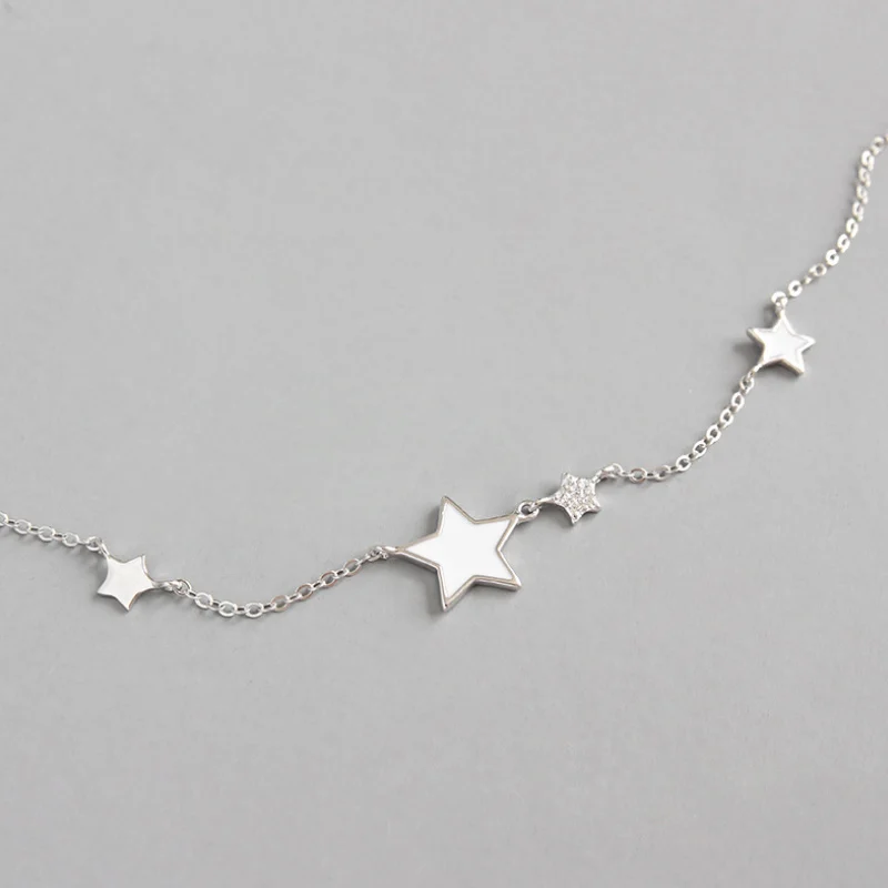 Silver F.I.N.S, корейский стиль, S925 Стерлинговое Серебро, ожерелье, эмалированная пятиконечная звезда, кубический цирконий, звезда, колье, ожерелье, цепочка на шею - Окраска металла: Silver