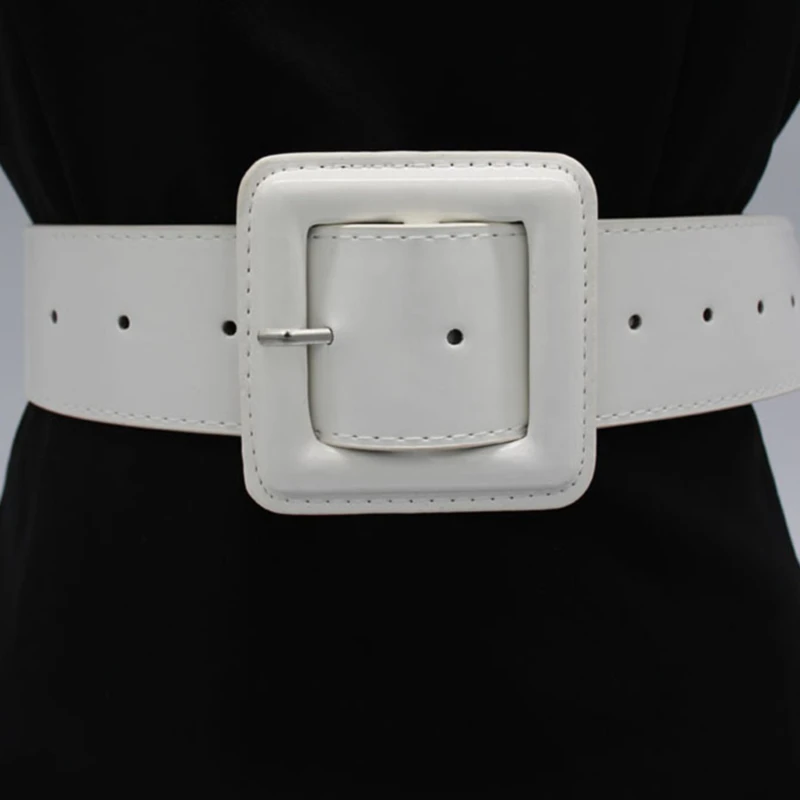 

Big Square Buckle Belts For Women Bright Patent Leather Waist Black Pin Buckles Wide Belt Ladies Casual Dress Waistbands Femme