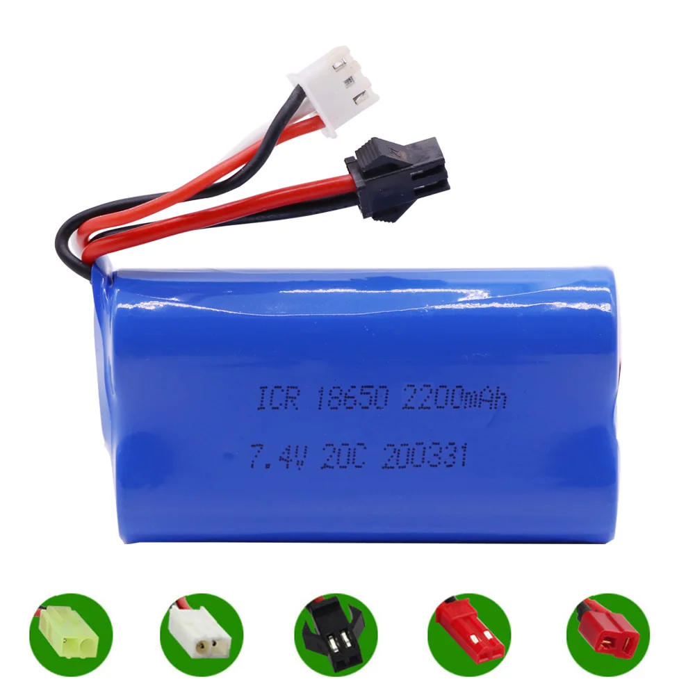 Литий-Полимерный Аккумулятор 7,4 В, 2200 мА · ч, SM-разъем для ди U12A Syma S033g Q1 TK H101 18650 7,4 В, 2S аккумулятор, детали для радиоуправляемых игрушек, лодок, автомобилей, танков, дронов