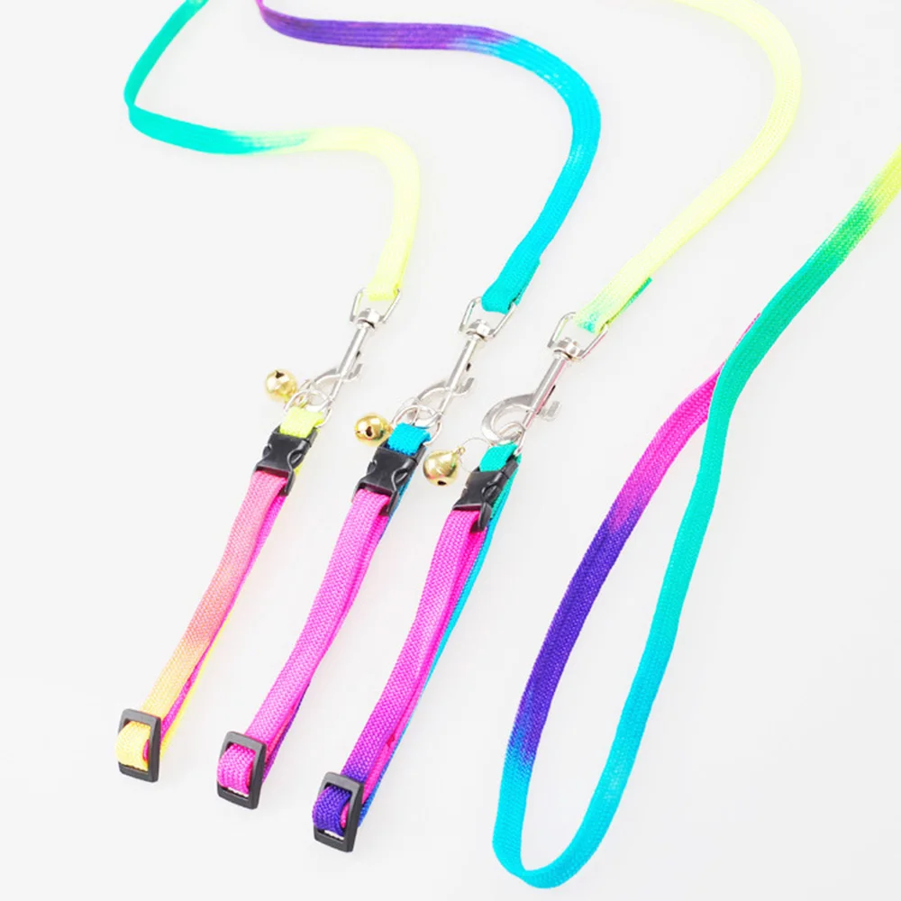

Colorful Pet Dog Walking Harness Rainbow Leash Pet Safe Belt Collar Rope Puppy Lead Pet Chain Rainbow Collar Cat Dog Leash Suit