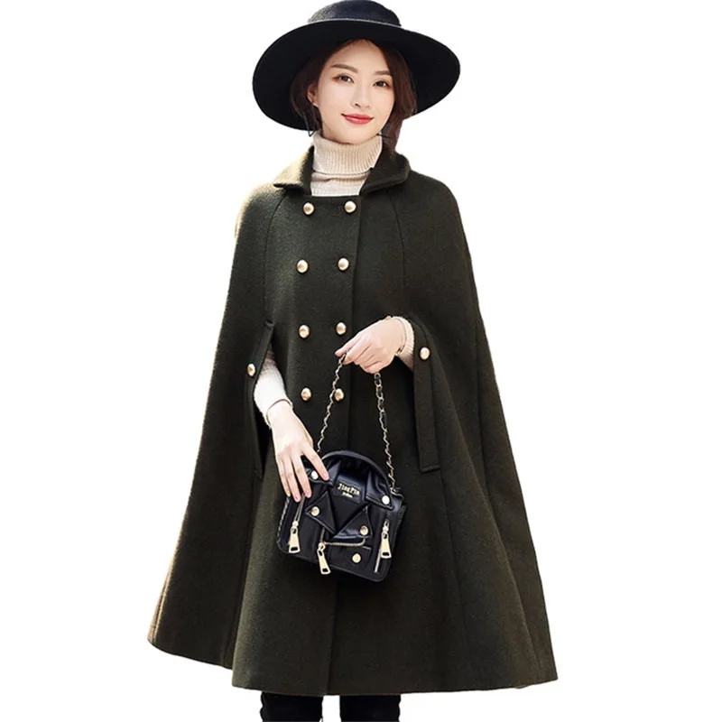 

Overcoat Woolen Cloak Jacket Women Nice Pop Autumn Winter Plus Size Bat Type Cashmere Long Cape Poncho Coat Female Outerwear