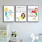 Настенная картина для детской комнаты, холщовые плакаты с рисунком русалки, картина для декора детской комнаты в скандинавском стиле