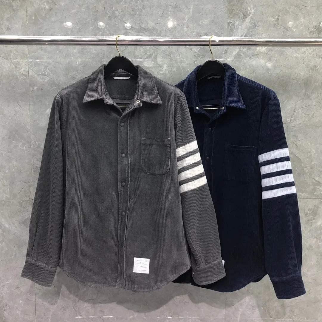 

2021 new tb thom shirt jacket tide brand corduroy stand collar solid color youth sports casual jacket