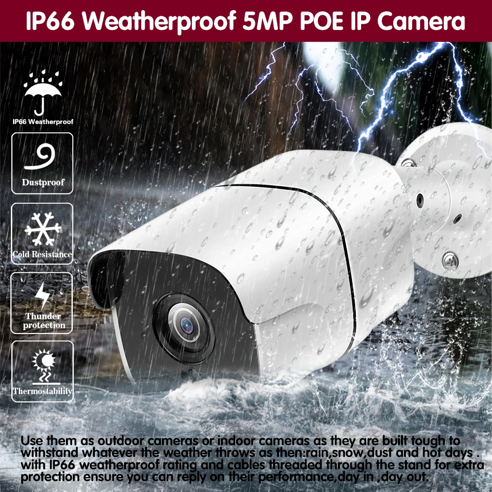H.265 48V 5MP POE IP камера Аудио запись ночного видения Водонепроницаемая IP66 наружная P2P