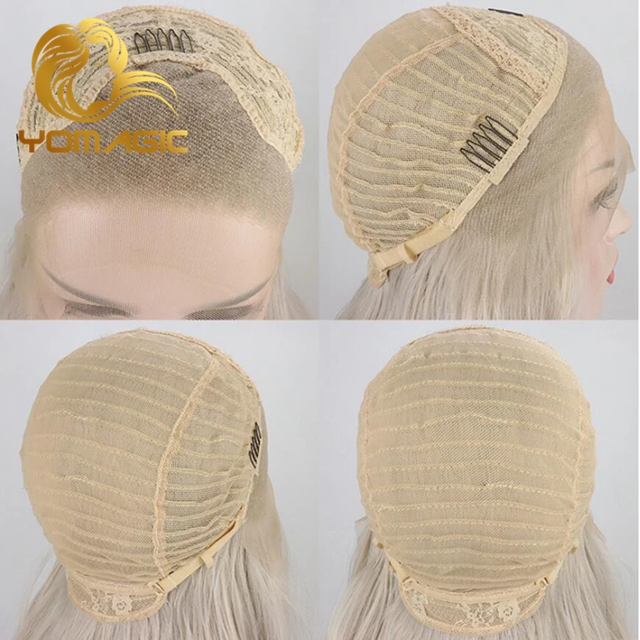 

Yomagic Straight Synthetic Hair Lace Front Wigs for Women Natural Hairline Yellow Color Synthetic Glueless Lace Wigs