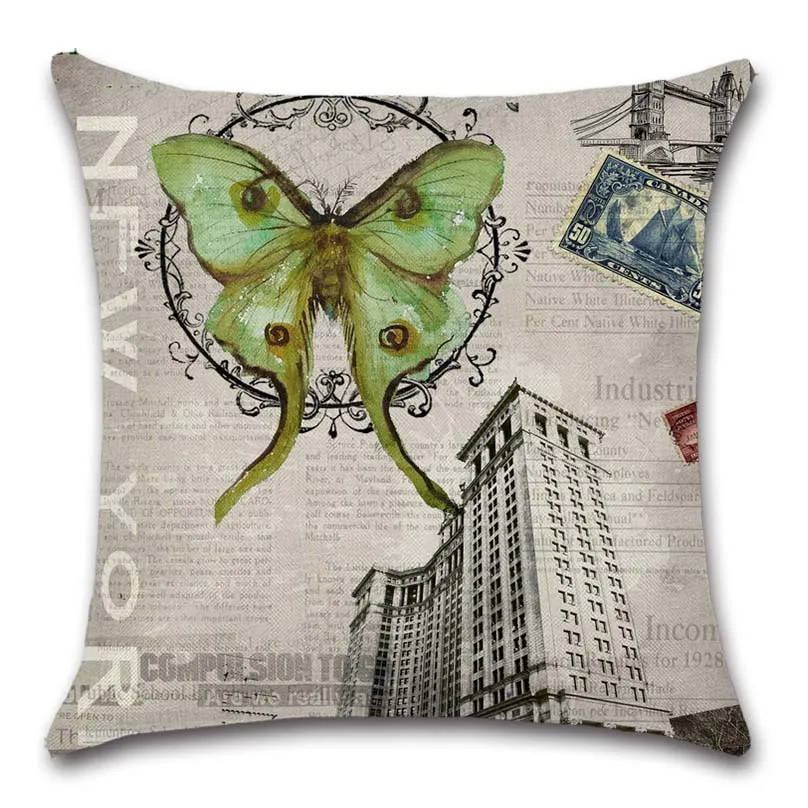 Vintage decorative painting butterfly building Cushion Cover Home sofa chair car seat kids room gift friend present pillowcase | Дом и сад
