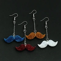 1pair personal mustachen resin earring vintage style glitter beard drop earring fishon jewelry for woman gift for children