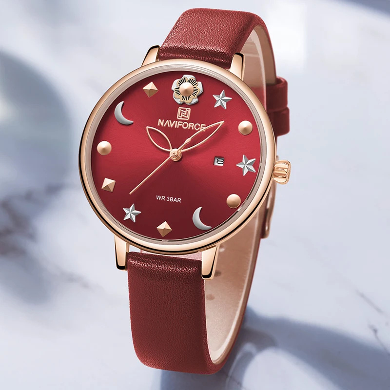 

2021NAVIFORCE Women Watches Waterproof Top Brand Luxury Fashion Moon Star Design Leather Bracelet Ladies Wristwatch Female Gifts