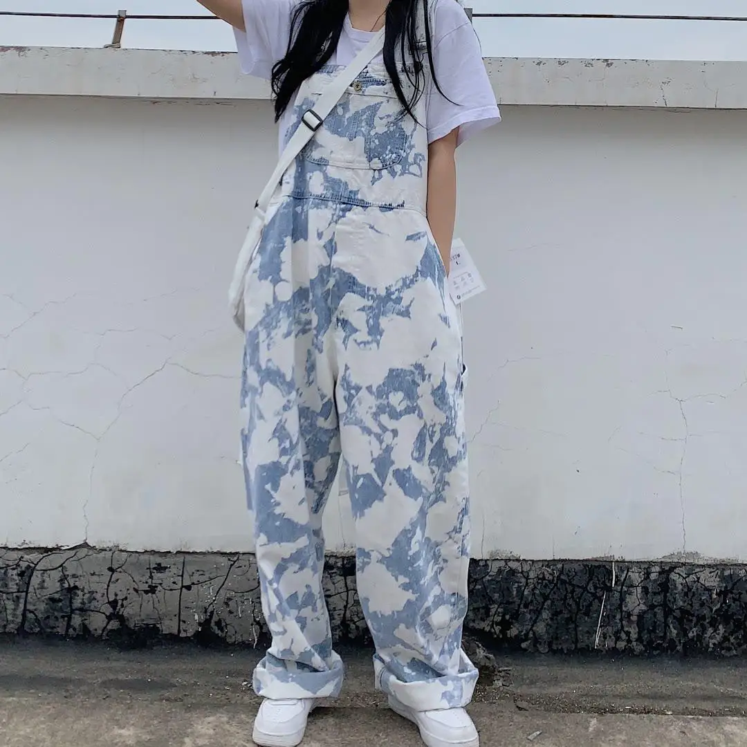 

Street Hip-hop Harajuku Girl Cow Print Oneies For Women Black White Plaid Overalls Casual Jumpsuit Trousers Baggy Pants