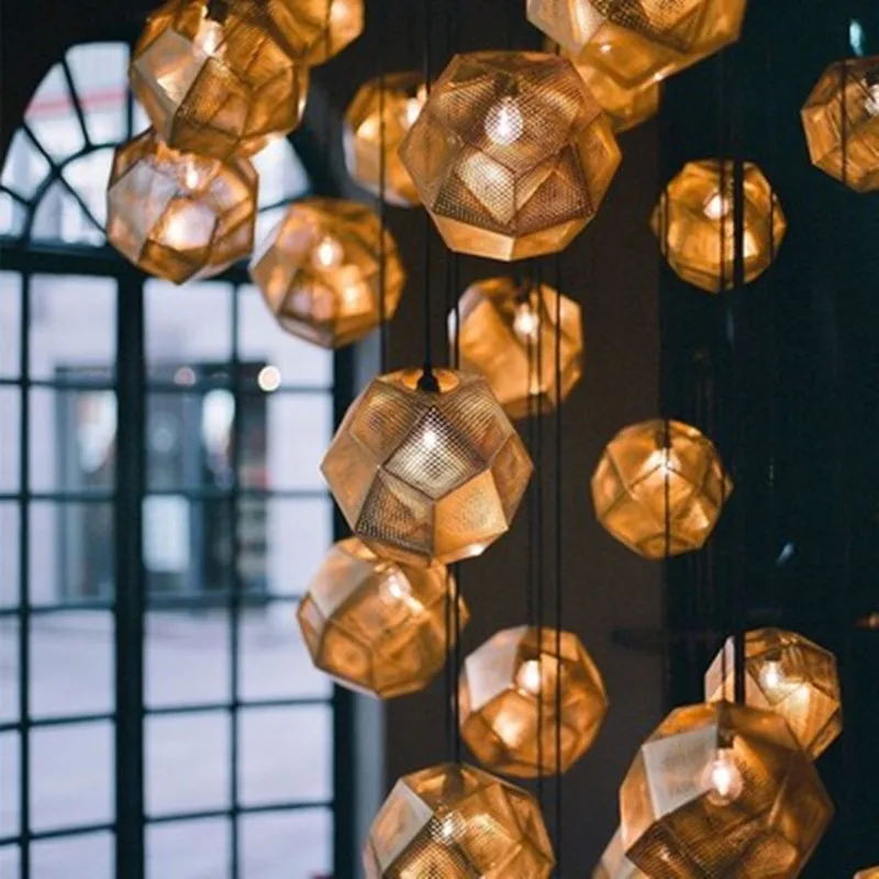 Современная копия веб Etch Геометрия золотой кирпич подвесной светильник тени для