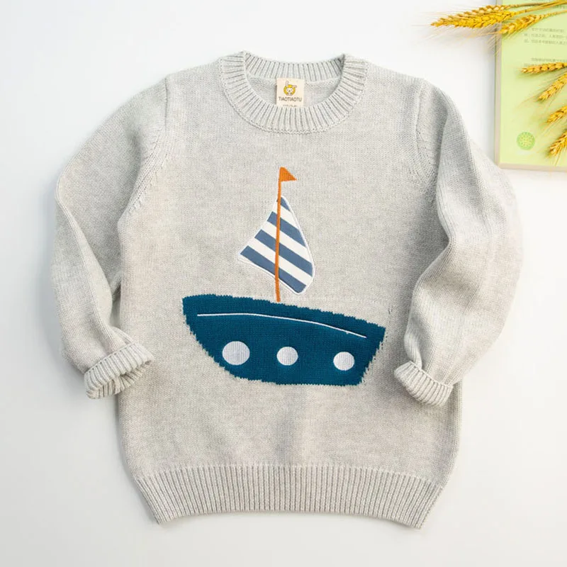 

New 2021 Autumn Baby Kids Boys Long Sleeve Knit Sweater Winter Baby Kids Boys Cartoon Ship Pullover Sweaters Children's Clothes