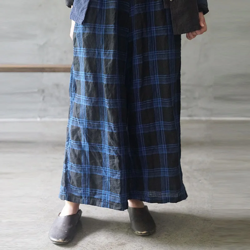 Для женщин клетчатый хлопчатобумажный элистичные средней посадки прямые брюки