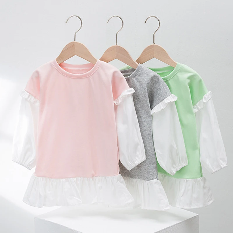 

Children Clothing Spring Autumn Baby Girls Long-Sleeved Sweater Dress Toddler Kids Sweet Candy Color Clothes