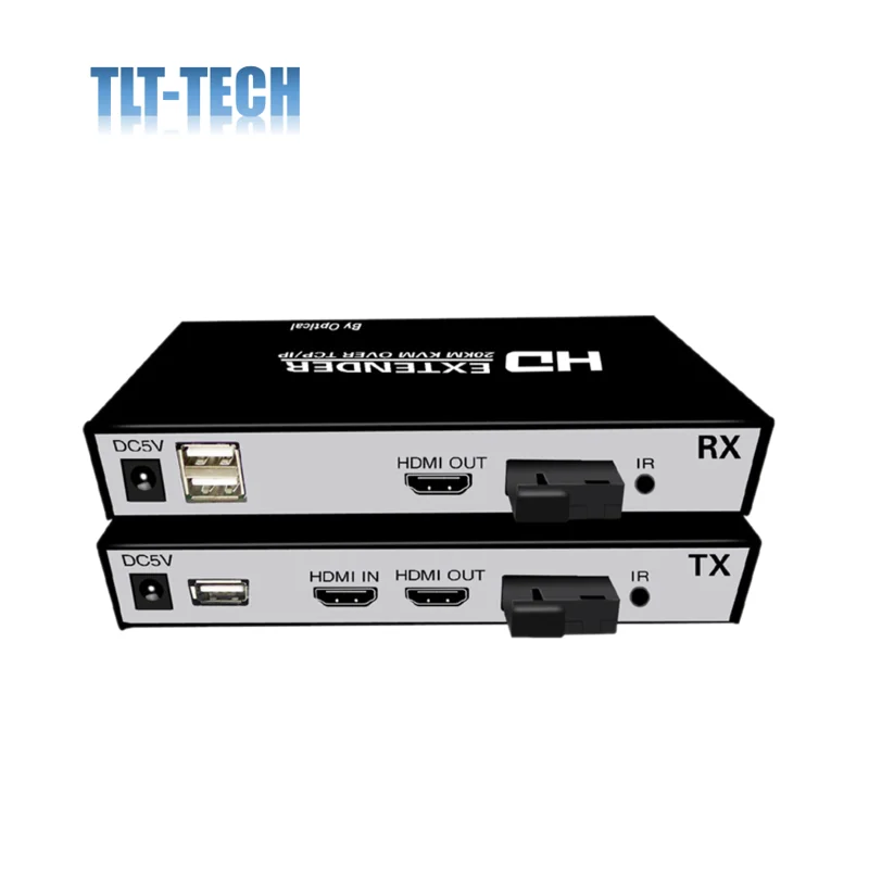 TLT-TECH HDMI-Compatible KVM Optical Extender 20KM TCP/IP Extender over SC Fiber cable USB 2.0 KVM Control with loop out /IR