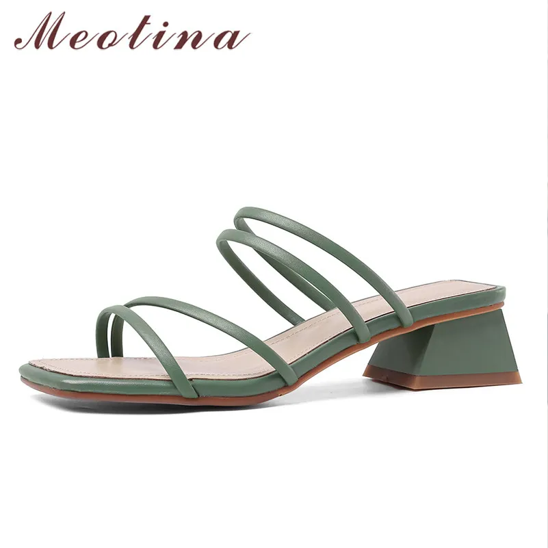

Meotina Women Shoes Narrow Band Square Heel Slippers Square Toe Sandals Female Party Shoes Summer Sandals Ladies 2020 Big Size 9