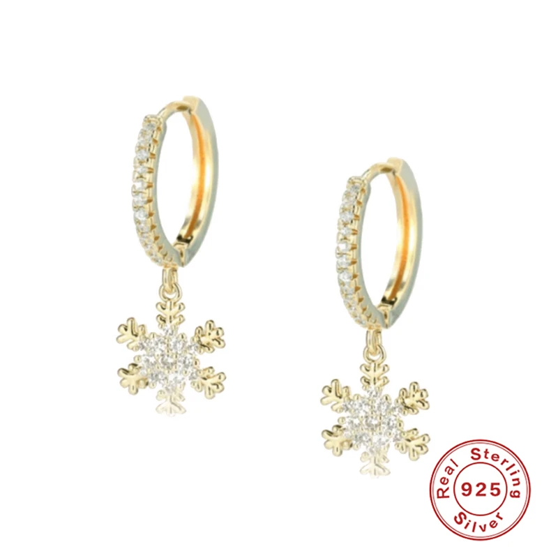 

925 Sterling Silver Hoop Earrings For Women Drop Snowflake Zircon Crystal Star Moon Earring Hoops Luxury Round Jewelry Pendiente