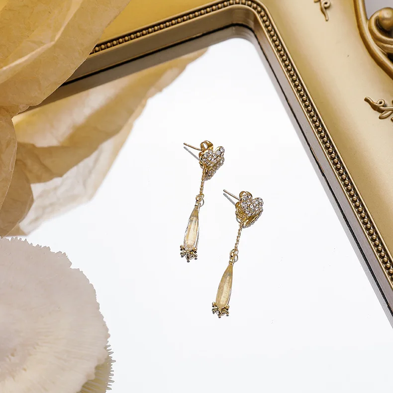 2020 New Korean Trendy Elegant Love Long Tassel Drop Earrings For Women Sweet Water Crystal Pendant Jewelry | Украшения и