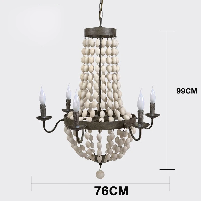 Деревенская люстра с 6 лампочками из белого дерева светильники бусинами