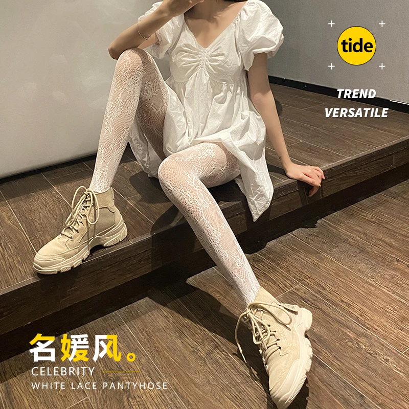 

2021 summer white stockings women thin lace white silk sexy anti-hook silk pantyhose fishnet stockings