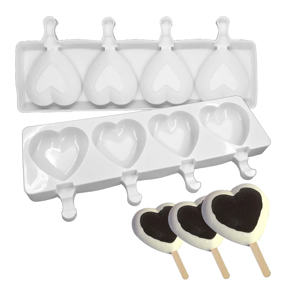 

Large Size Ice Cream Mold Heart Shape Silicone Popsicle Form Maker Ice Lolly Moulds Ice Cube Tray For Party Bar Decoration