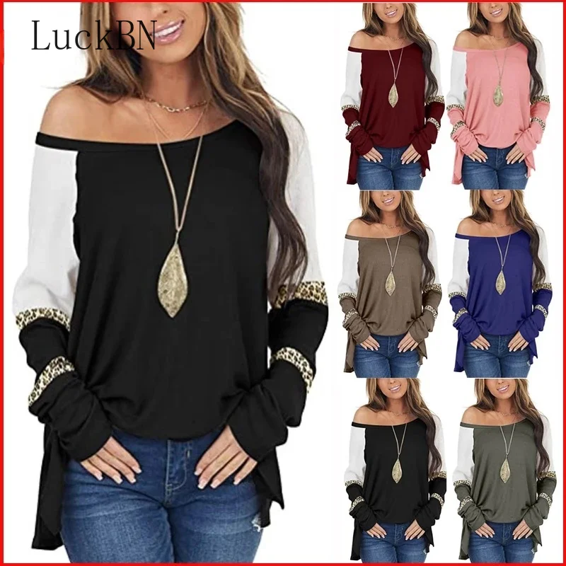 

Повседневная Женская одежда, базовая хлопковая футболка с длинным рукавом, Модные свободные женские топы, сексуальный топ с открытыми плеч...