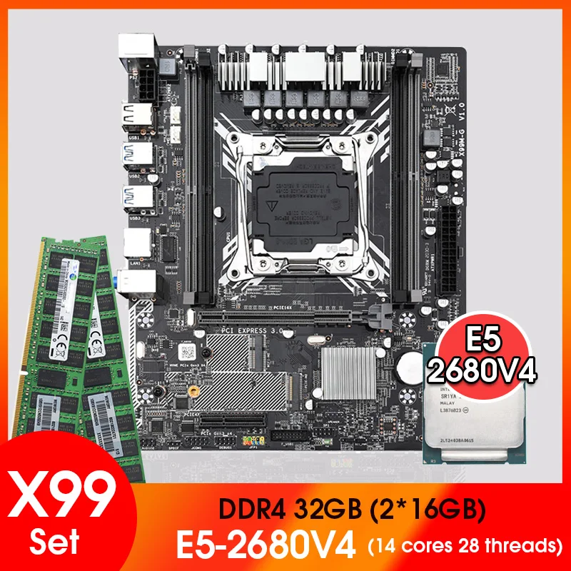 

Материнская плата X99, модель combo с Xeon E5 2680 V4 LGA2011-3 CPU 2 шт. X 16 ГБ = 32 Гб 2133 МГц DDR4
