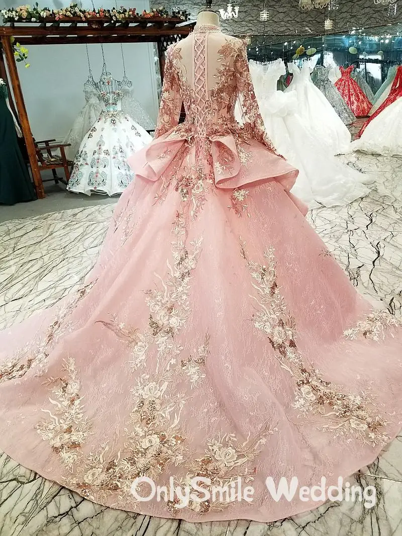 Арабские Розовые Свадебные платья 2020 г. Африканские черные кружевные пышные