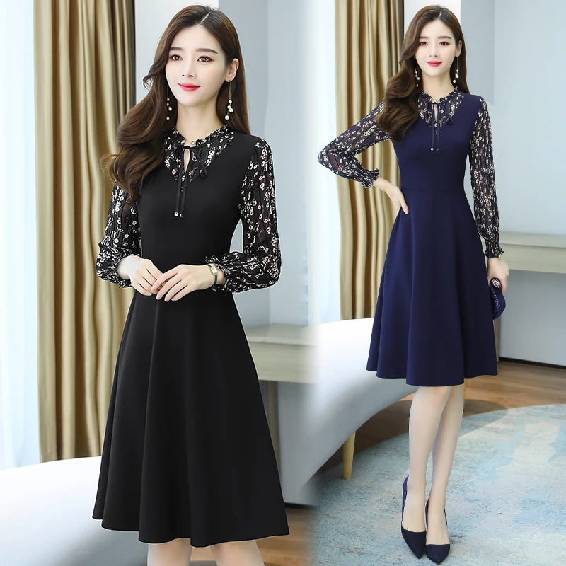 

Autumn Winter Black Vintage Floral Midi Dresses Korean Plus Size Long Sleeve Boho Dress 2022 Elegant Women Party Casual Vestidos