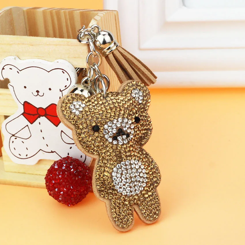 Fashion Tassel Diamond Keychain Cute Charm Bear Pendant Keychain Accessories Ladies Friends Mobile Phone Cartoon Tassel Keychain