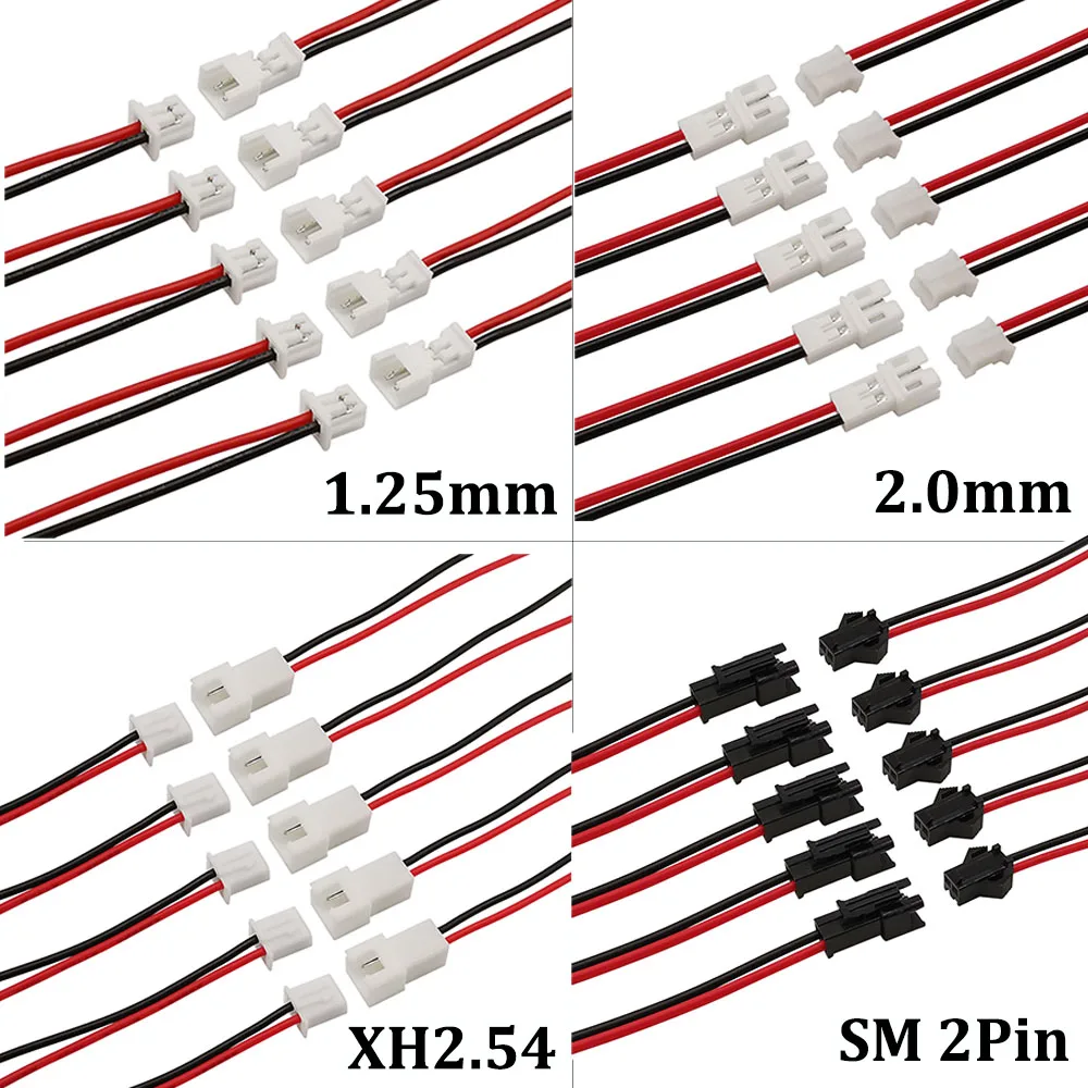 5Pair Mini 2Pin 1.25mm / PH 2.0mm / XH 2.54mm / SM JST Male Plug Female Jack Socket DIY Electrical Wire Terminal Cable Connector