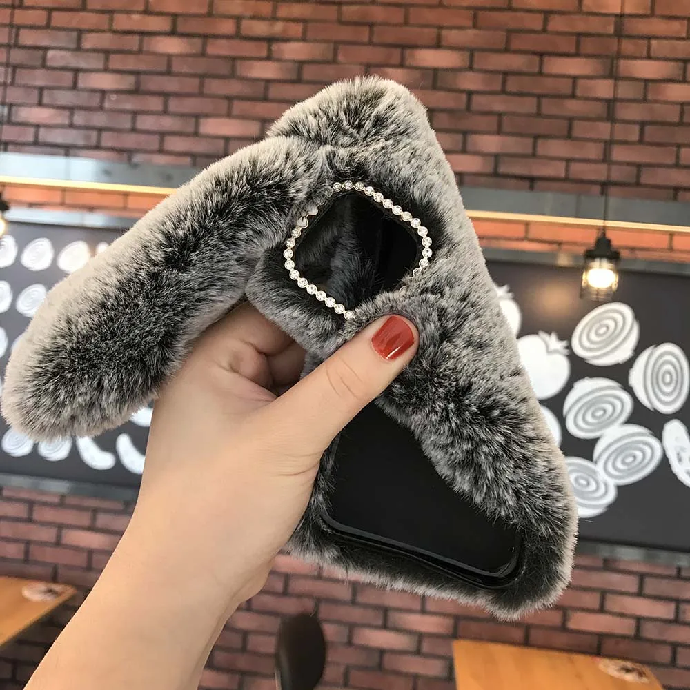 Милый пушистый кролик теплый плюшевый чехол для iPhone 12 11Pro Max XS XR X 8 7 6 plus с