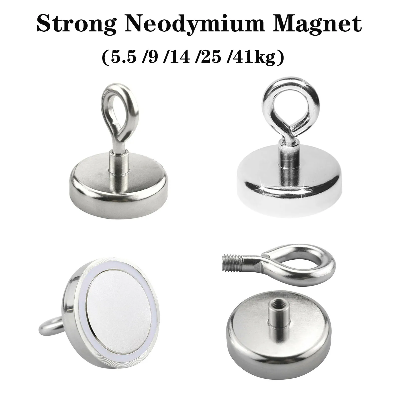 

5.5/9/14/25/41KG Strong Neodymium Magnet Salvage Magnet Deep Sea Fishing Magnets Holder Pulling Mounting Pot with Ring Eyebolt