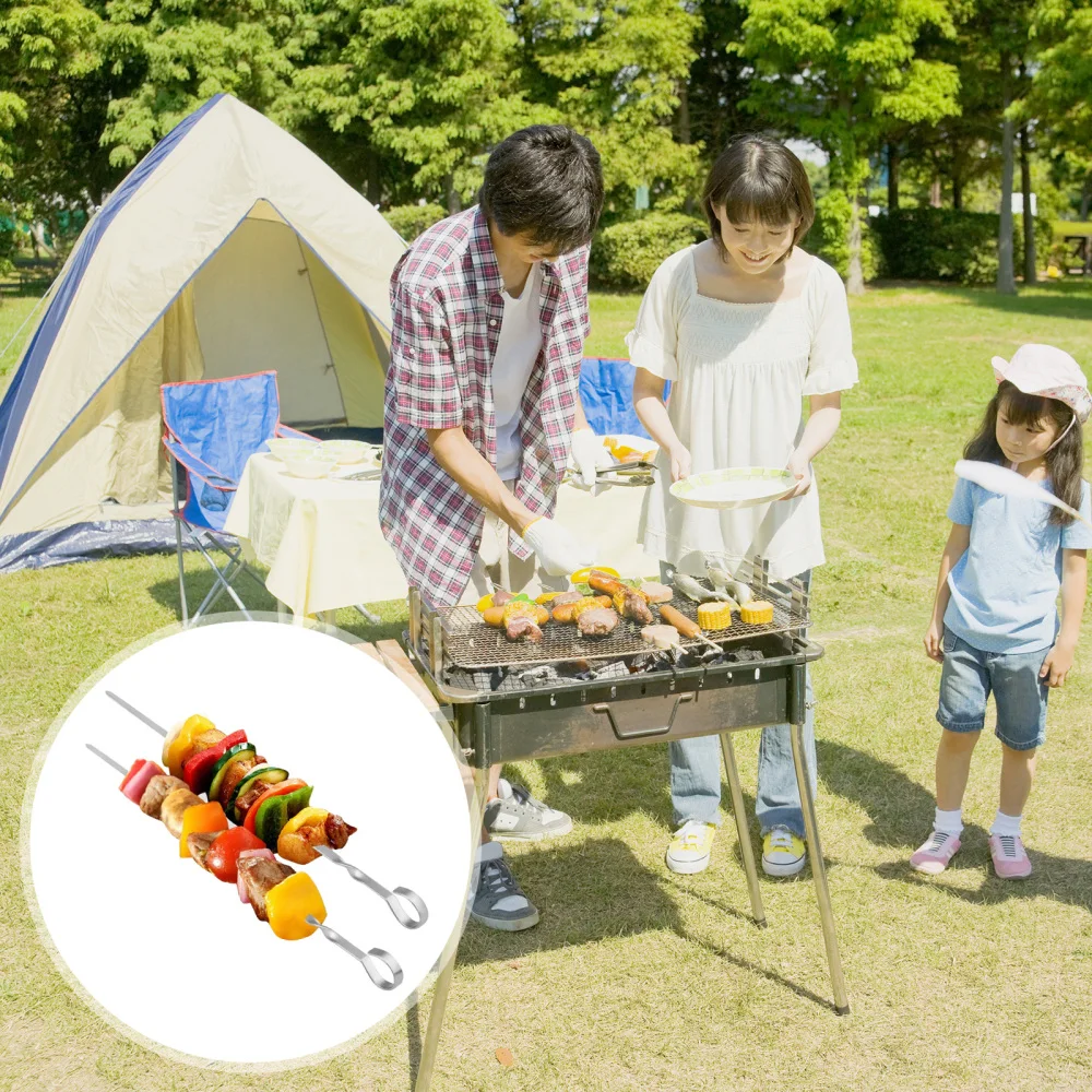 

12pcs BBQ Skewers Flat Barbecue Skewers Stainless Steel Grilling Skewers