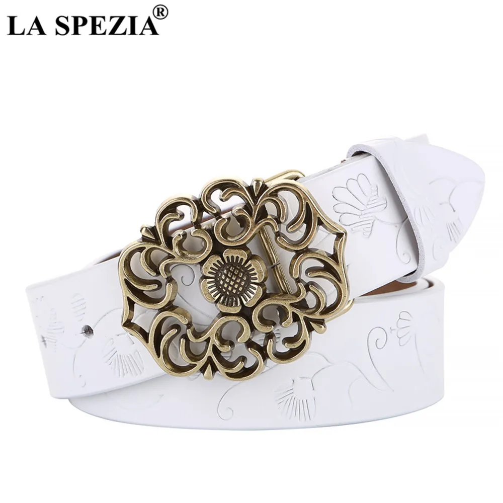 

White Women Belt Vintage Waist Belt Genuine Cow Leather Pin Buckle Vintage Cowskin High Quality Brand Ladies Belt 110cm