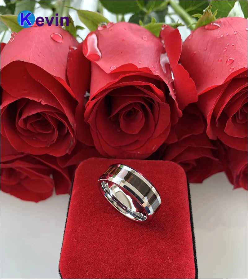 Дерево кольцо обручальное Для мужчин Вольфрам Карбидное с темное дерево