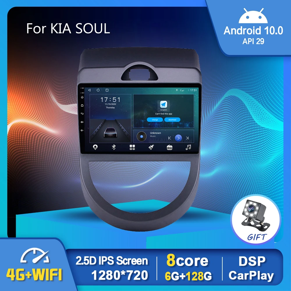 

Car Radio GPS For KIA Soul 2010 2011 2013 Android 9.0 4G 64G Carplay OBD DSP Multimedia Video Player Navigator No 2 Din DVD 9"
