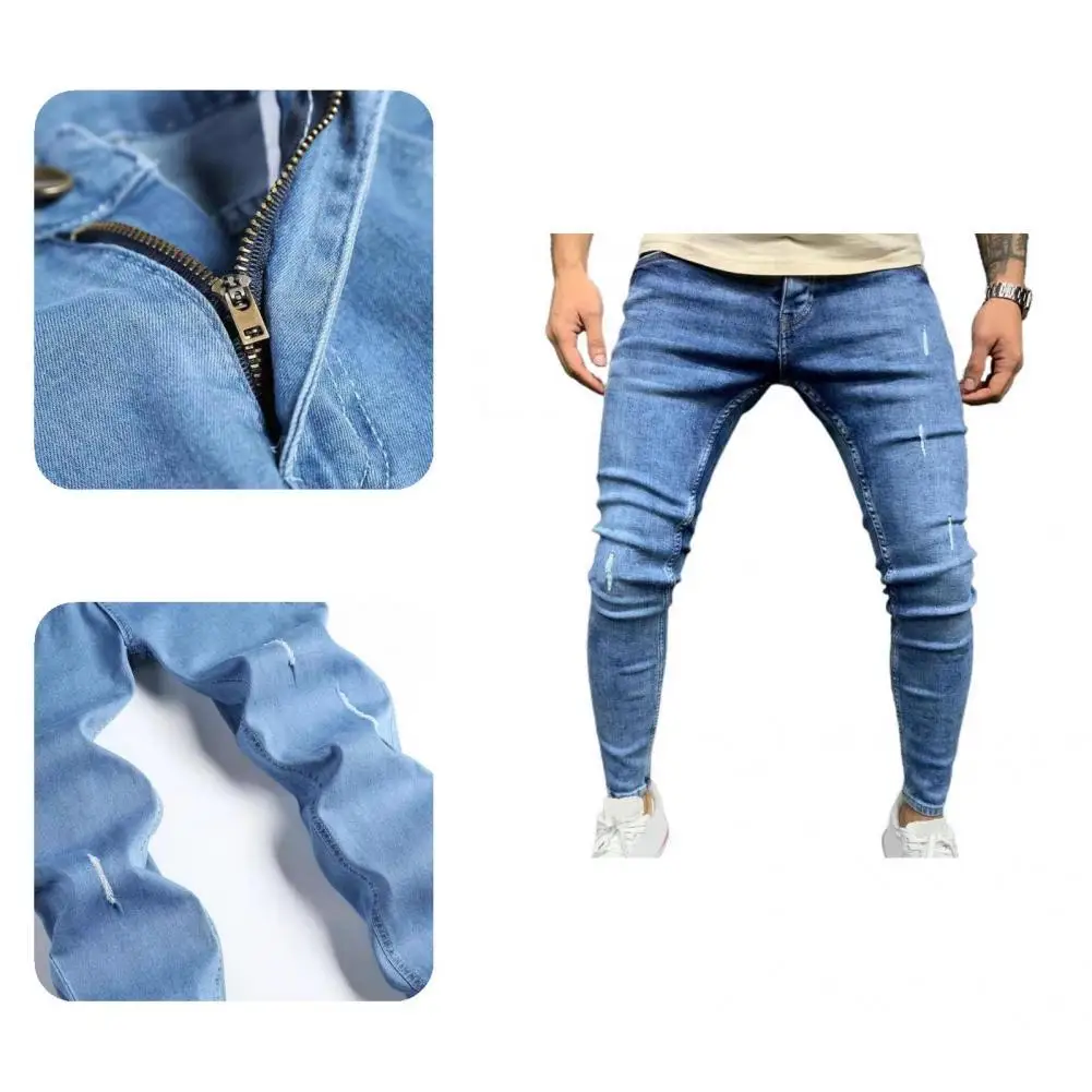 

Мужские рваные джинсы на молнии, зауженные джинсы с карманами для улицы