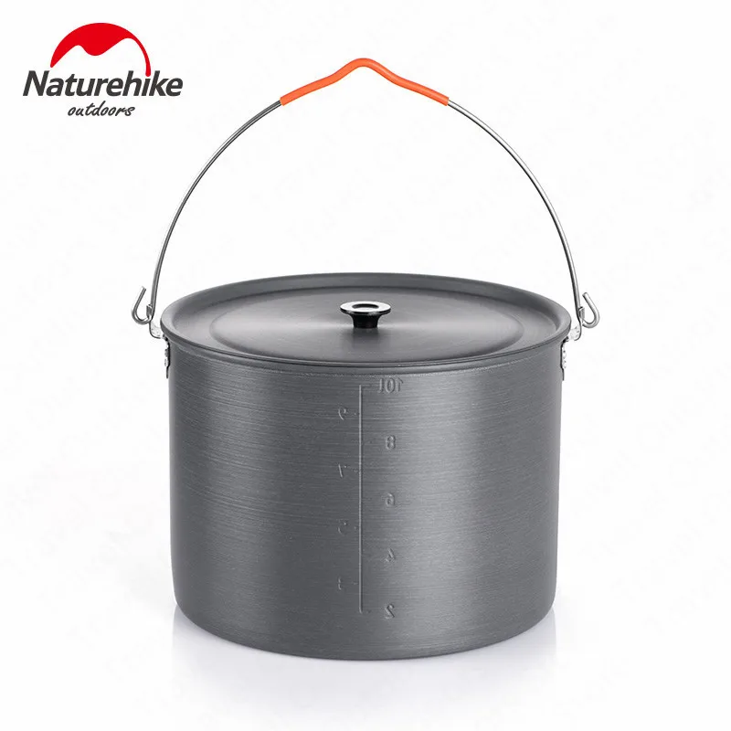 Pot Походная посуда Naturehike, 10 л, большая емкость, подвесной горшок, посуда для пикника, туристическая, Ультралегкая, 1,1 кг, алюминиевый сплав, портативный горшок - Цвет: Pot