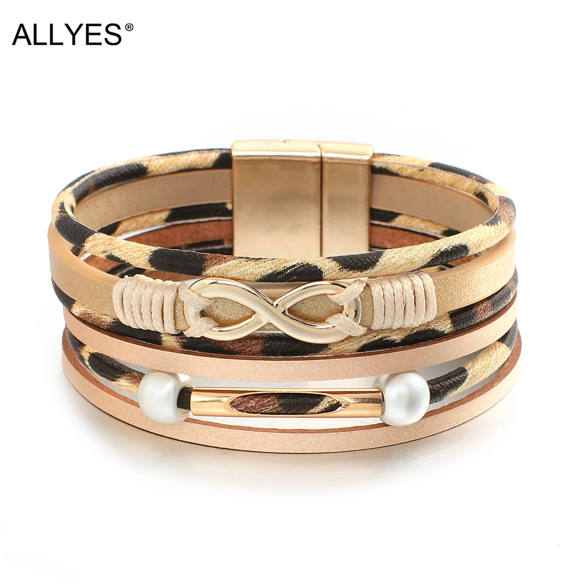 

ALLYES Bohemian Leopard Leather Bracelets for Women Men Fashion Infinity Symbol Charm Wrap Bracele Bangle Uniesx Jewelry