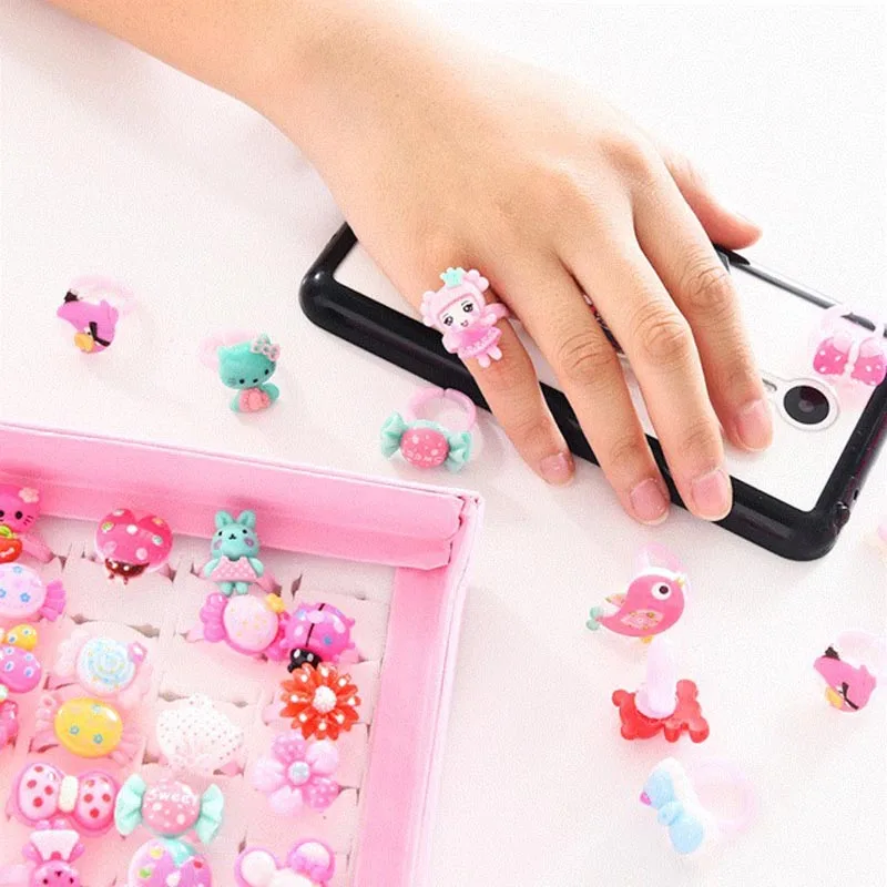 100 шт. Детские Кольца для девочек регулируемые детские кольца на палец животные