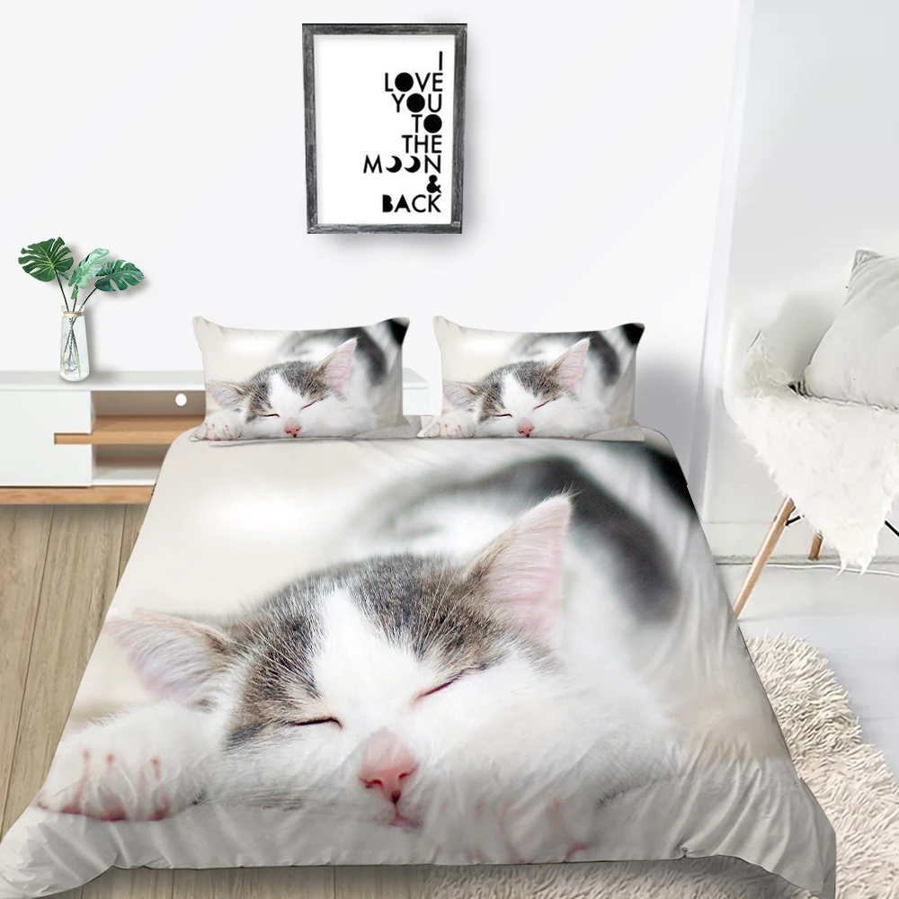 Комплект постельного белья с изображением спящего кота милый удобный комплект